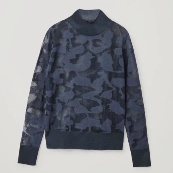 COS Abstract Art Detail Sheer Roll-neck Jumper - Picture 2 of 8